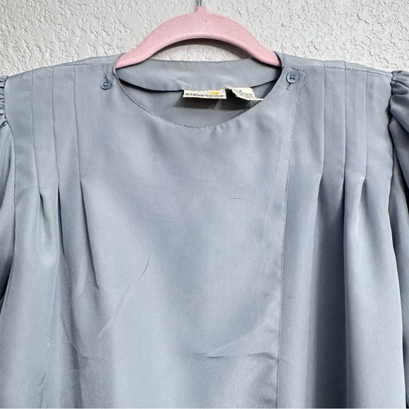 Vintage 80’s Liz Claiborne Silver Gray Padded Shoulder Blouse Size 8 - Picture 4 of 7
